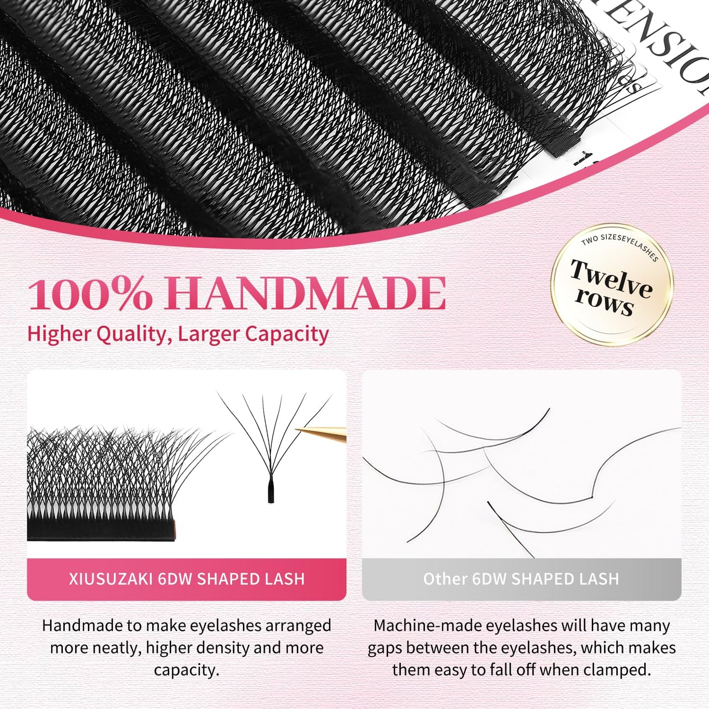 W Lash Extensions Supplies 6D Eyelash Extensions W Shape 0.07mm Thickness D Curl 10mm Premade Fans Easy Fan Lashes Volume Matte Black 12 Rows Crisscross Eye Lashes(W-6D-0.07-D,10mm)-GlimoraGlow