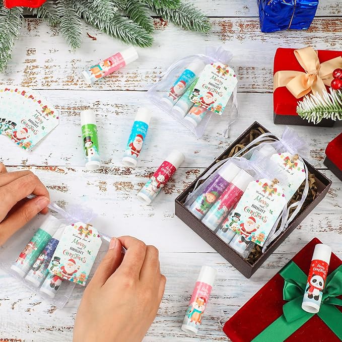 100 Pack Christmas Party Gifts Bulk Lip Balms Favors Bulk Christmas Stocking Stuffers Holiday Party Goodies Gifts Small Thank You Employee Appreciation Gifts for Women Men Coworkers Staff-GlimoraGlow