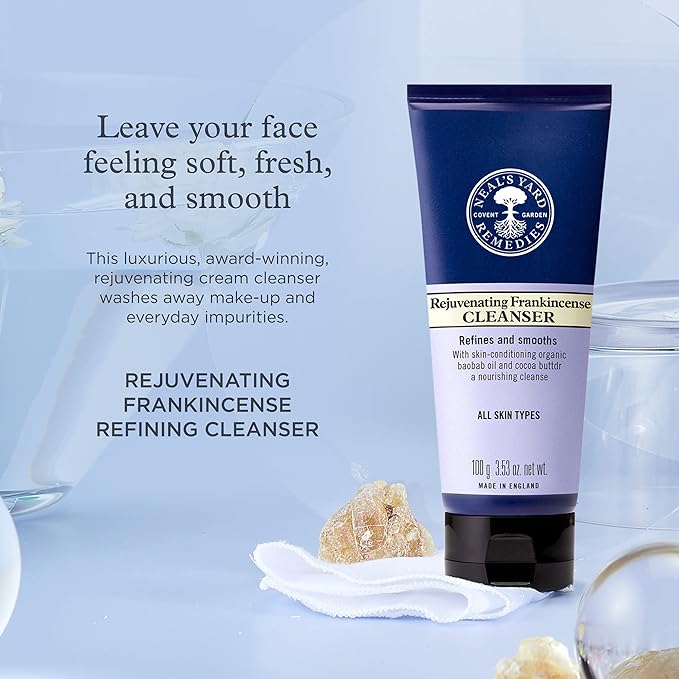 Neal's Yard Rejuvenating Frankincense Cleanser with Aloe Vera & Cocoa Butter, Smoothes & Refines, All Skin Types, Vegan Approved, Cruelty-Free 100mL-GlimoraGlow