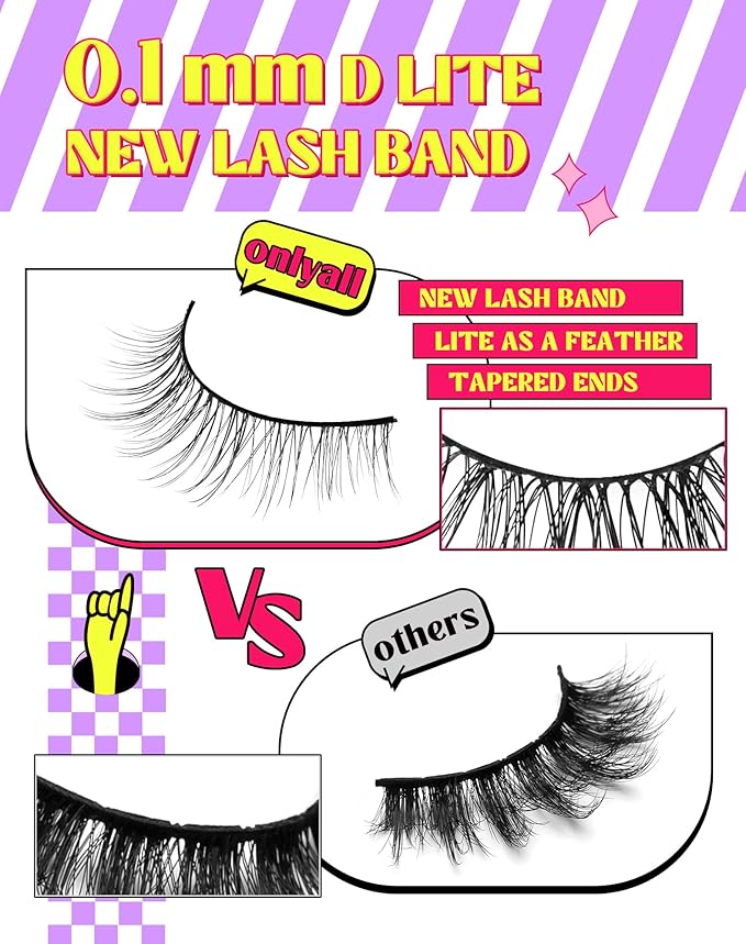 Onlyall Natural Lashes Wispy Lashes Natural Look False Eyelashes Natural Flared Eyelashes False Eye Lashes Soft Fluffy Lashes 7 Pairs DK32, Black-GlimoraGlow