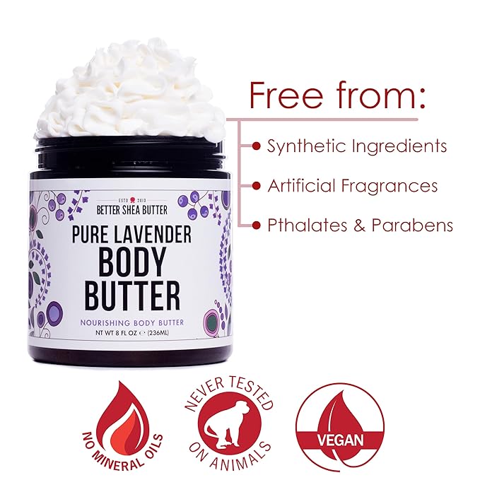 Lavender Body Butter with Shea Butter, Jojoba & Lavender Essential Oil - Natural Lotion for Women, Non-Greasy Moisturizer for Dry Skin, Whipped Body Cream-GlimoraGlow