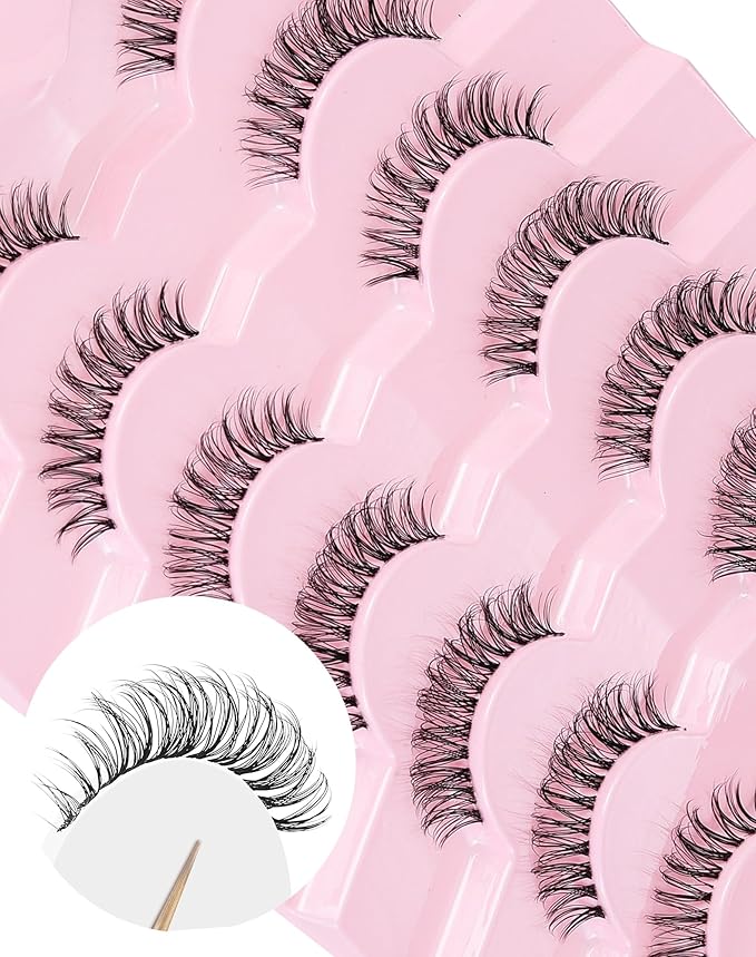 Short Strip Lashes Natural Eyelashes Wispy Lashes Fluffy Mink Lashes C Curl Eye Lashes Soft Small False Eyelashes Demi Wispies Eyelashes 7 Pairs-GlimoraGlow
