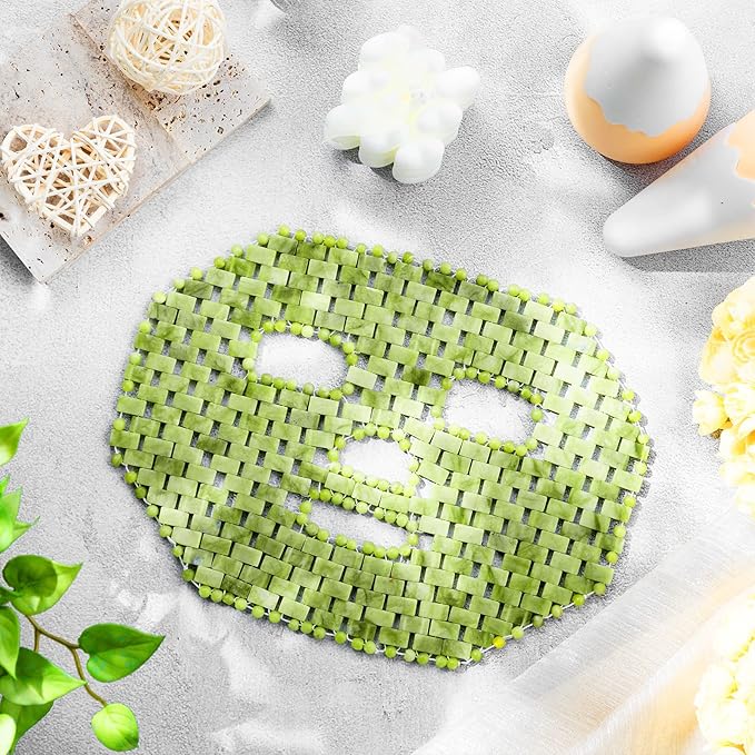 Jade Facial Mask, Jade Sleep Natural Stone Mask, Green Facial Cooling Mask, Jade Eye Mask Beauty Skincare Massage Tools for Alleviate Puffiness Face Massage Puffy Eyes Dark Circles-GlimoraGlow