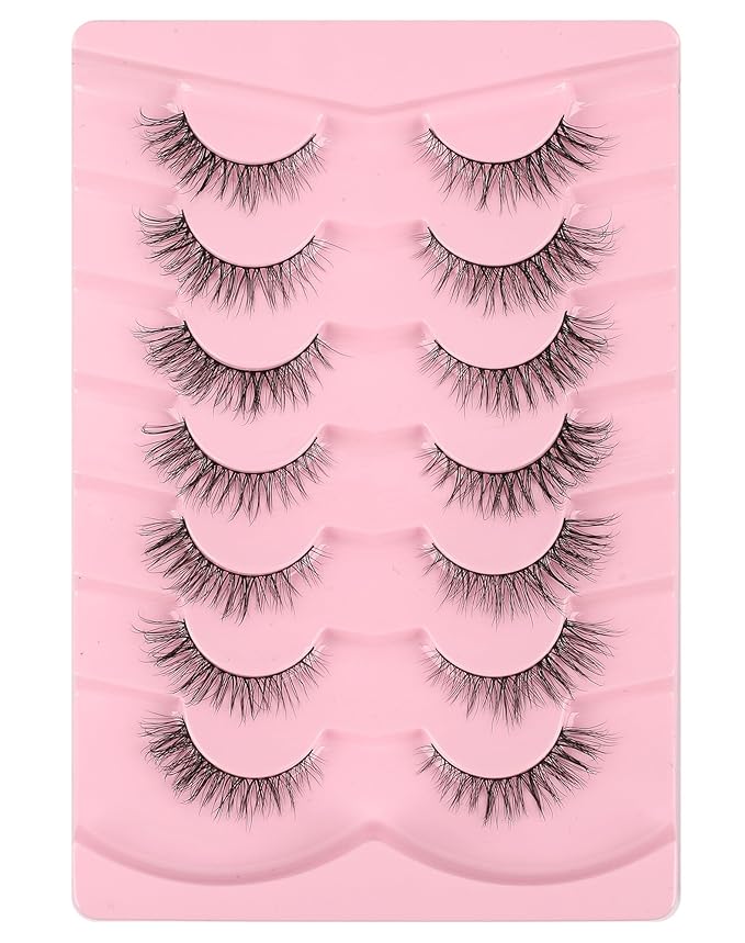 Cat Eye Lashes Short Strip Lashes Natural Looking False Eyelashes Wispy Fake Lashes Fluffy False Eyelashes Think Eye Lashes Pack 7 Pairs-GlimoraGlow