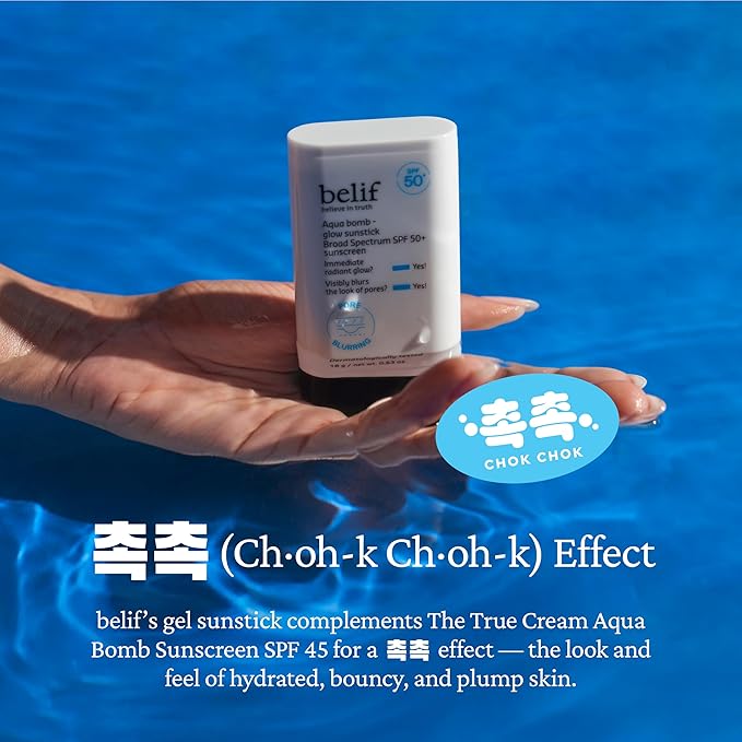 belif Aqua Bomb Niacinamide Sunscreen Stick SPF 50+ PA++++ – Korean Sunstick for Face with Hyaluronic Acid, No White Cast, Lightweight Velvet Finish, Daily UV Protection, Semi-Matte Glow, 0.63 oz-GlimoraGlow