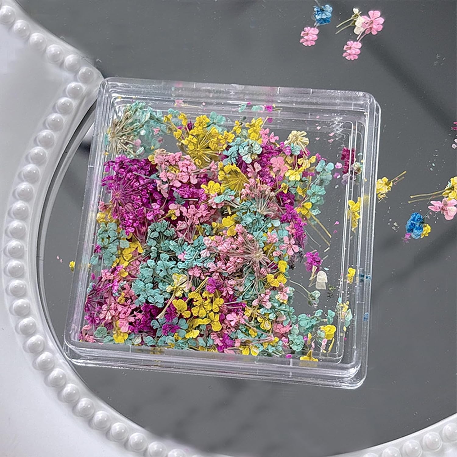 1 Box of Dried Flower Nail Stickers, Colored Dried Flower Nail Stickers, mini Real Flowers, Natural Flowers, 3D Baby's Breath Floral Art, Ladies and Girls DIY Nail Art Decoration-GlimoraGlow