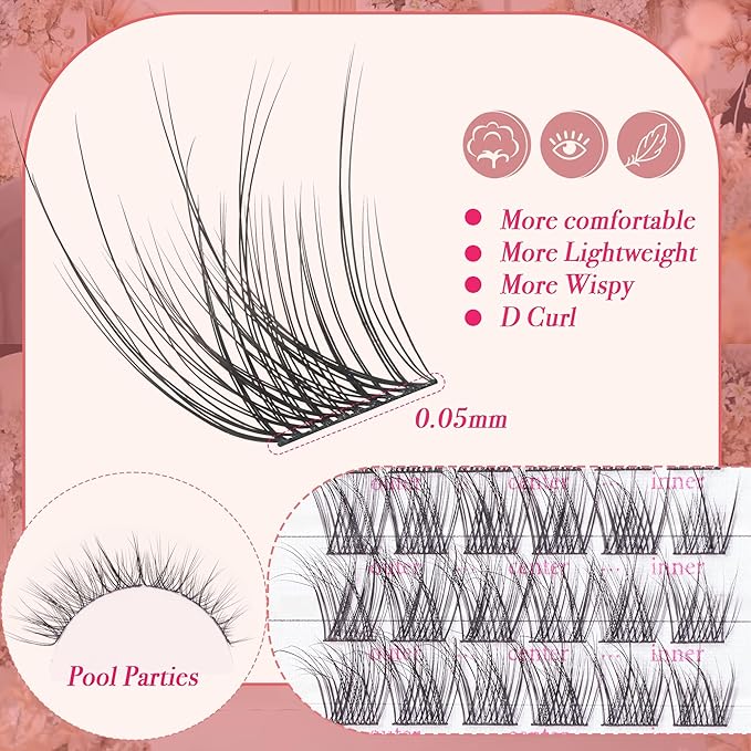 Lash Clusters - Dark Brown Lashes 360PCS Natural Wispy Fluffy Eyelash Clusters 8-16 MM Eyelash Extensions D Curl Faux Mink Lash Extensions DIY at Home-GlimoraGlow