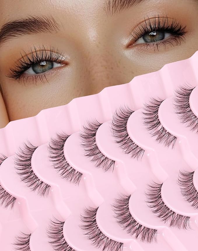 Short Lashes Natural Look Everyday Wispy Eyelashes Mink Flared Eyelashes Strip False Eye Lash Soft Clear Band 7 Pairs SF-05-GlimoraGlow