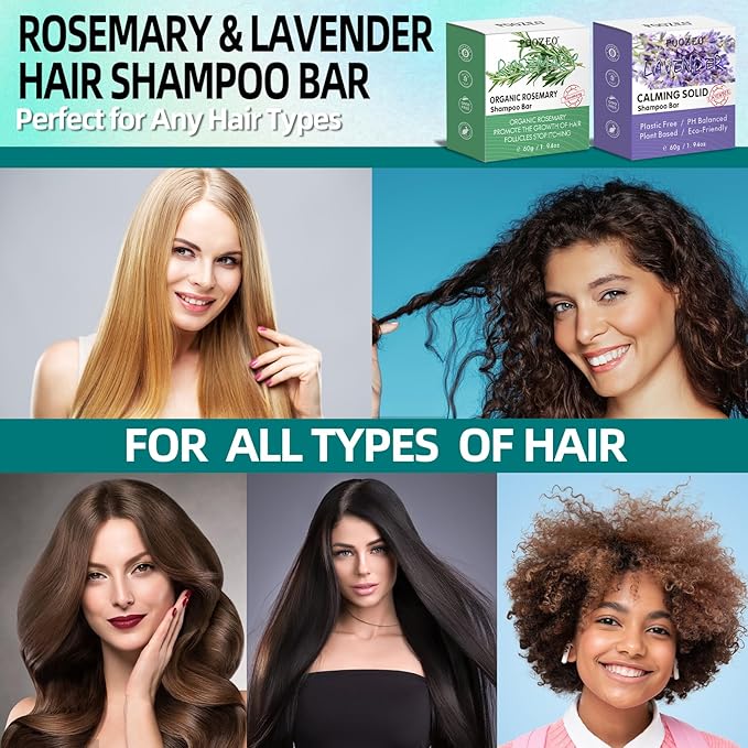 2 Pack Rosemary Lavender Hair Shampoo Bar,Deep Cleansing for Scalp Hair Loss Shampoo Soap,Organic Shampoo Oil Control for Hair Growth,Refreshing and Hydrating Bar,Gifts for Women Men-GlimoraGlow