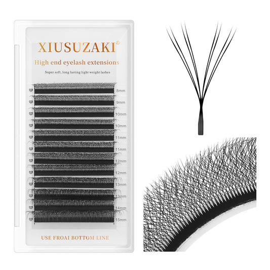 Lash Extensions Double Tips 4D Eyelash Extensions W Shape 0.07mm Thickness D Curl Mix 8-15mm Premade Fans Easy Fan Volume Lashes Matte Black Crisscross(W-4D-Double Tips-0.07-D,8-15mm Mix)-GlimoraGlow