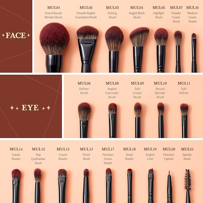 Jessup Makeup Brushes Set Premium Synthetic Powder Foundation Highlight Concealer Eyeshadow Blending Eyebrow Liner Spoolie Brush Set Black 21pcs T271-GlimoraGlow