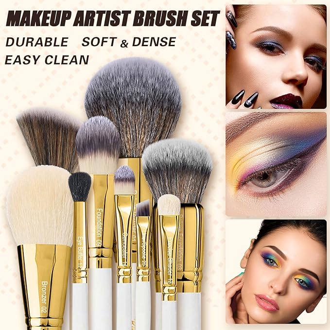 Professional Makeup Brushes Set Premium Quality Goat Hair Synthetic Fiber Powder Foundation Highlight Concealer Eyeshadow Blending By Bueart Design-GlimoraGlow