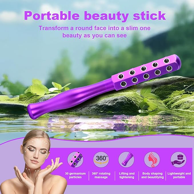 2025 Beauty Roller – Germanium Stone Face Sculpting Tool, Uplift Facial Massaging Beauty Tool, Firming Massage Wand for Skin Tightening, Portable Cooling & Sculpting (Purple)-GlimoraGlow