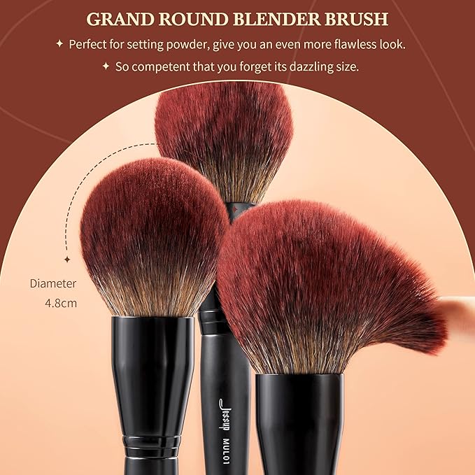 Jessup Large Face Makeup Brushes 5pcs, Premium Synthetic Foundation Powder Contour Blusher Highlighter Brush, Phantom Black T273-GlimoraGlow
