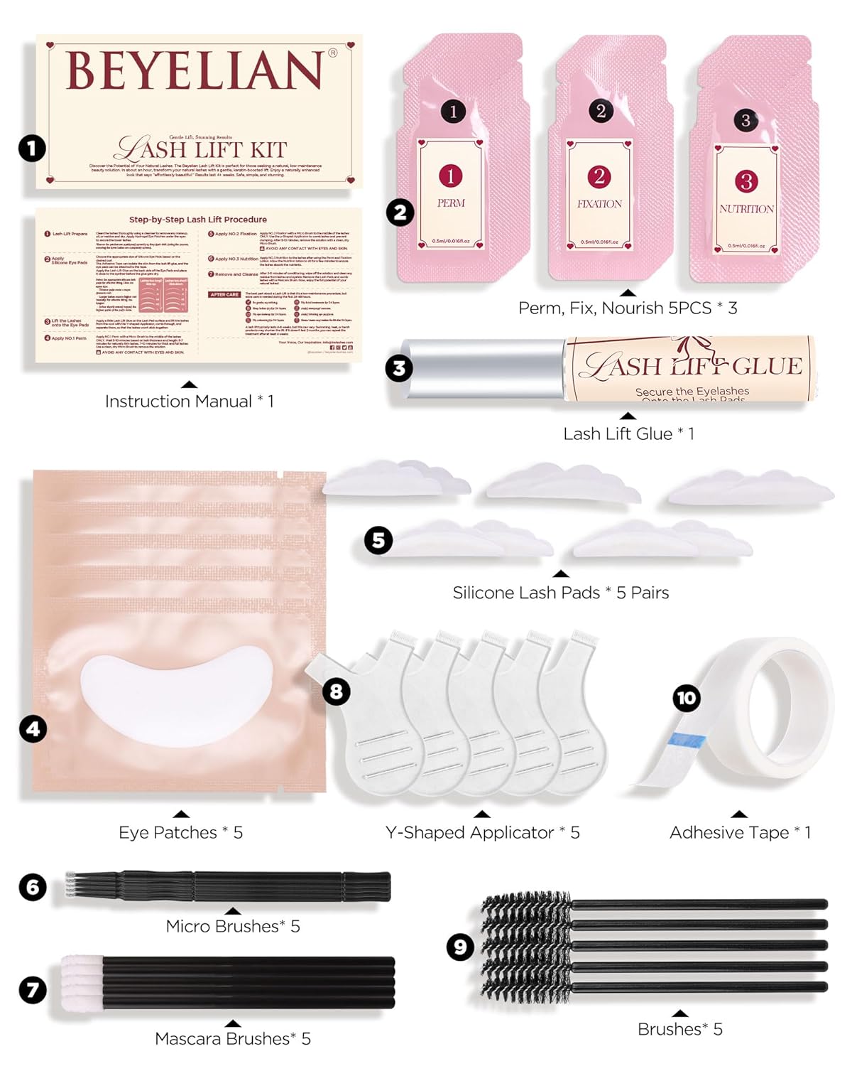 BEYELIAN Lash Lift Kit, Eyelash Perm Kit, 5 Sets Professional Lash Curling Perm Kit Long Lasting Lifting Kit Home Achieve Semi-Permanent Curling Lash Lifting Kit-GlimoraGlow