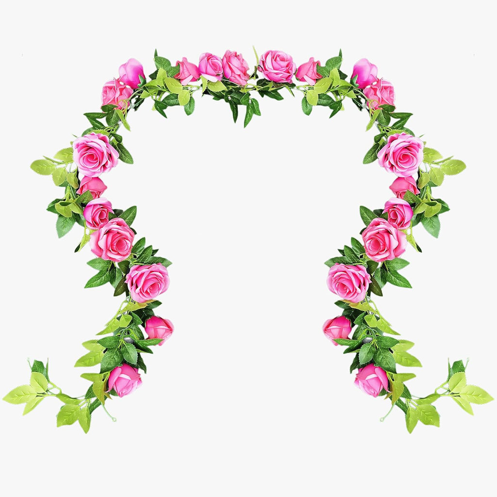 UKELER 2 Pack Artificial Rose Vines Silk Flower Garland Artificial Floral Plant for Wedding Arch Party Garden Craft Home Decor, Dark Pink