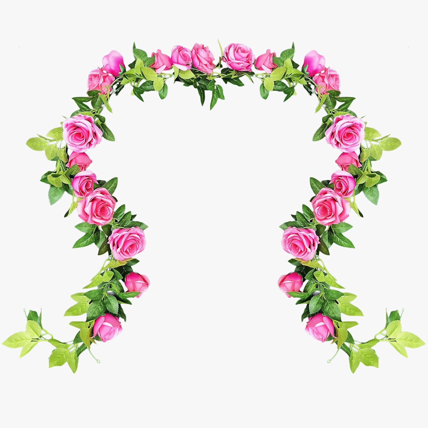 UKELER 2 Pack Artificial Rose Vines Silk Flower Garland Artificial Floral Plant for Wedding Arch Party Garden Craft Home Decor, Dark Pink