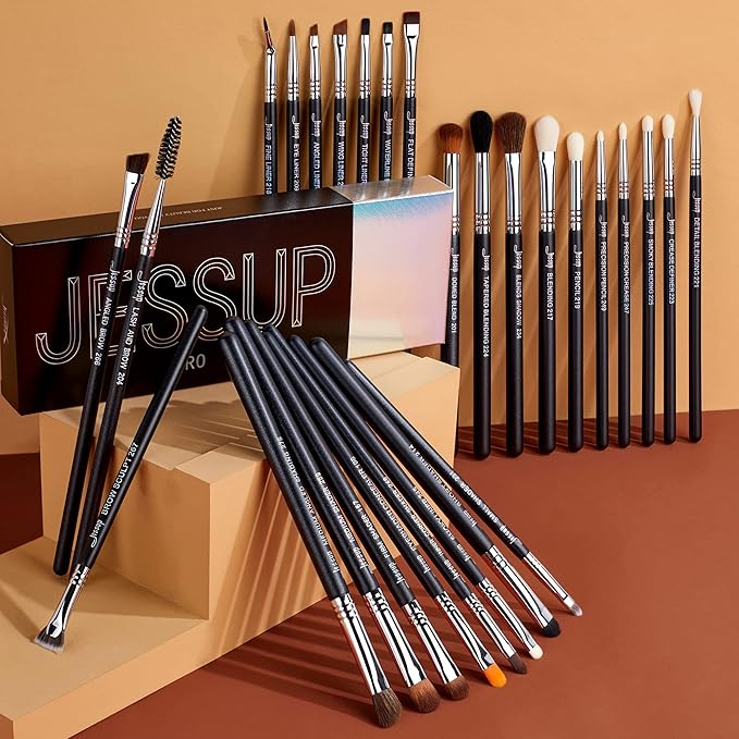 Jessup Eye Makeup Brushes Set Professonal 28pcs Premium Synthetic Eyeshadow Brush Eyeliner Brush Eyebrow Brush Blending Brush for Makeup Black T341-GlimoraGlow