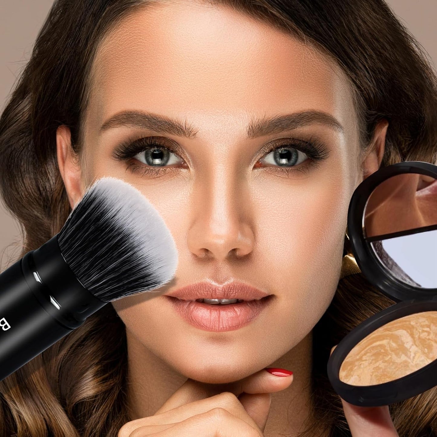 Makeup Brush Kabuki Face Brushes Retractable Travel Blush Kabuki Brush Portable Flawless for Foundation, Powder Blush, Bronzer, Buffing, Liquid, Cream, Cruelty Free with Cover-GlimoraGlow