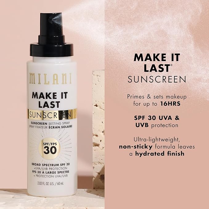 Milani Make It Last Sunscreen - Sunscreen Setting Spray with SPF 30 - Makeup Primer and Setting Spray with SPF30 Sunscreen, Long Lasting Makeup Finishing Spray - 2 Pack-GlimoraGlow