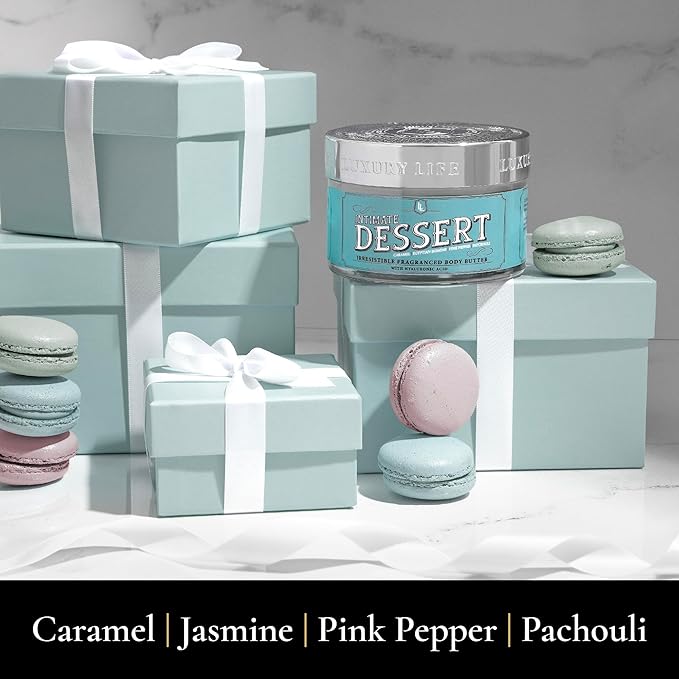 LUXURY LIFE BUTTER - Irresistibly Scented Body Butter with Hyaluronic Acid for Ultimate Moisture. Hydrates for a Non-Greasy Glamorous Glow (Dessert, Presidential and Peach Smoke)-GlimoraGlow