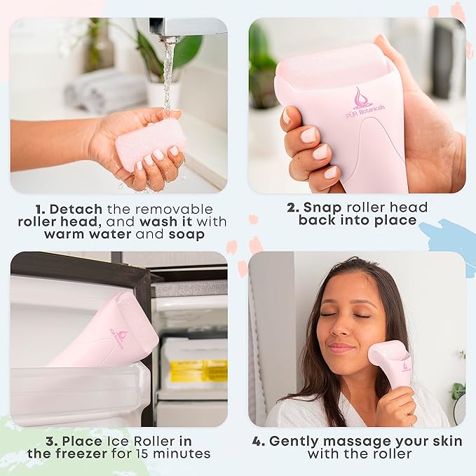 Ice Roller Face Massager 2 in 1 Set- Therapeutic Cooling to Naturally Tone & Tighten | Brighten Complexion and Reduce Wrinkles, Under Eye Puffiness | Facial Cool Ice Rollers for Migraine + Pain Relief-GlimoraGlow