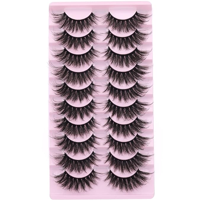 FANXITON False Eyelashes Fluffy Mink Lashes 20 mm Cat Eye Lashes Long 5D Wispy Dramatic 10 Pairs Pack-GlimoraGlow