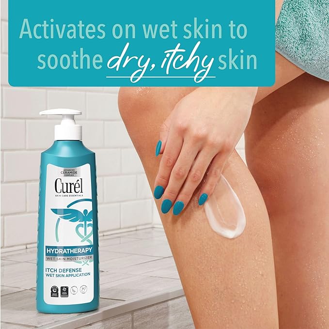 Curel Hydra Therapy In Shower Lotion, Itch Defense Body Moisturizer with Advanced Ceramide Complex, Vitamin E, & Oatmeal Extract, 12 Oz, Pack of 2-GlimoraGlow