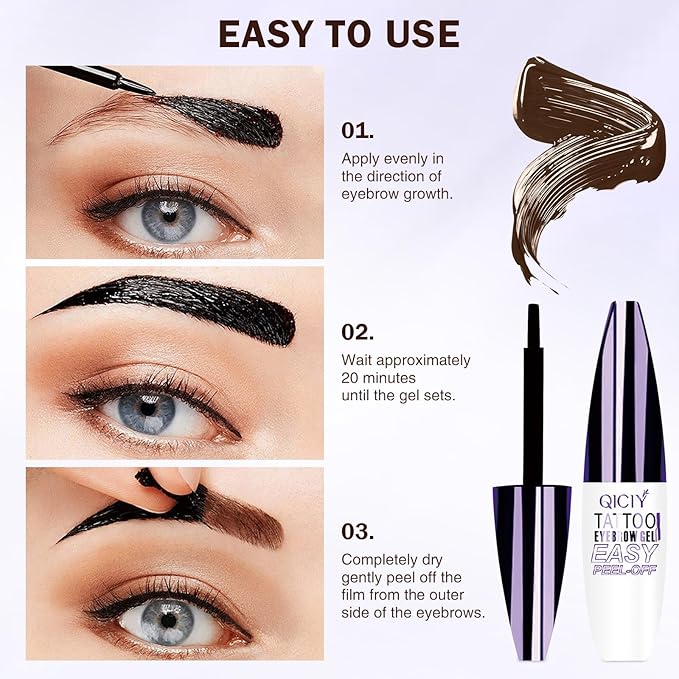 2025 New Tattoo Eyebrow Gel Easy Peel Off for Women, Upgrade Eyebrow Tattoo Peel Off, Transfer-proof Eyebrow Gels Waterproof for All Skin Types (Dark brown)-GlimoraGlow