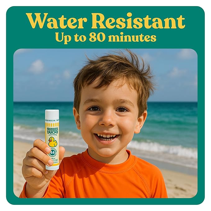 Rubber Ducky Lip Sunscreen SPF 44, Kids Vegan Lip Balm with Vitamin E, UV Protection, Water Resistant, Untinted, Vanilla Flavor, Broad Spectrum-GlimoraGlow
