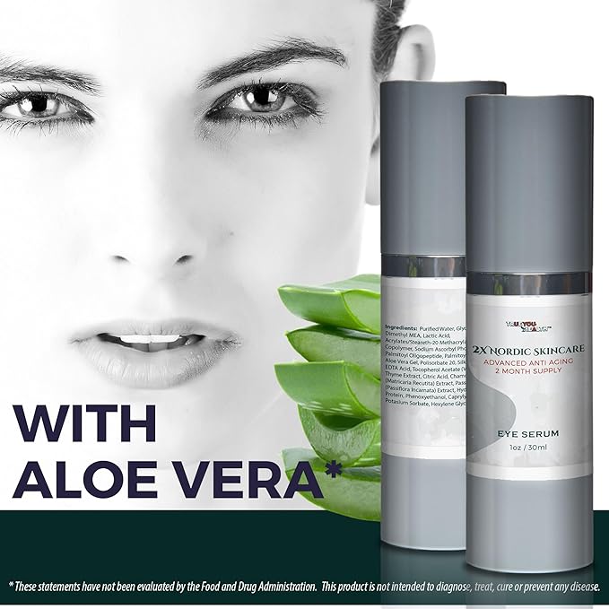 2x Nordic Skincare Serum - 2 Month Supply - Anti Aging Eye Serum - Contains Vitamin C for Dark Circles - Anti Aging Skincare Moisturizing Serum with Aloe Vera & Vitamin E - Improve Wrinkles & Eye Bags-GlimoraGlow