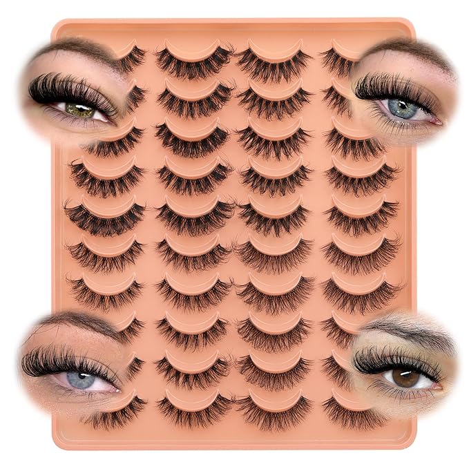 JIMIRE False Eyelashes 4 Styles Mixed Demi Wispies Cat Eye Lashes Mink Lashes Fluffy D Curl Russian Strip Lashes Natural Look Fake Lashes Pestañas 20 Pairs Pack-GlimoraGlow