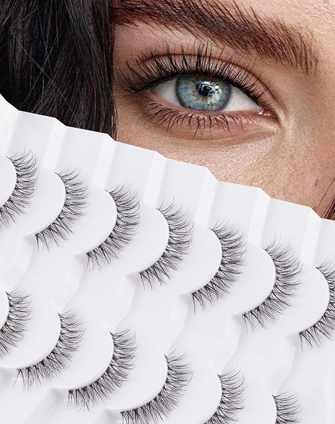 Eyelashes Natural Look Wispy Lashes Flared Strip False Eyelash Short Lash Soft False Eyelashes Fluffy Pack 7 Pairs Everyday 12MM D86-GlimoraGlow