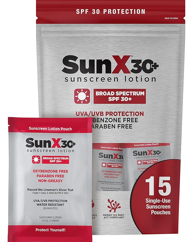 CoreTex Sun X 30+ SPF Broad Spectrum Sunscreen Packets with Resealable Travel Bag - Pack of 15 Paraben, Oxybenzone, Octinoxate, & Oil Free Sunscreen - Water & Sweat Resistant Up to 80 Minutes-GlimoraGlow