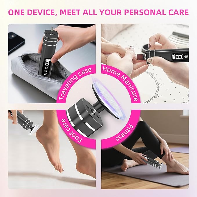 2 in 1 Electric Foot Callus Remover,9 Adjustable Speeds Rechargeable Electric Dead Skin Sander Pedicure Tools with Sandpaper Disk and Nail Drill Bits,Grinding Heads for Women&Men-GlimoraGlow