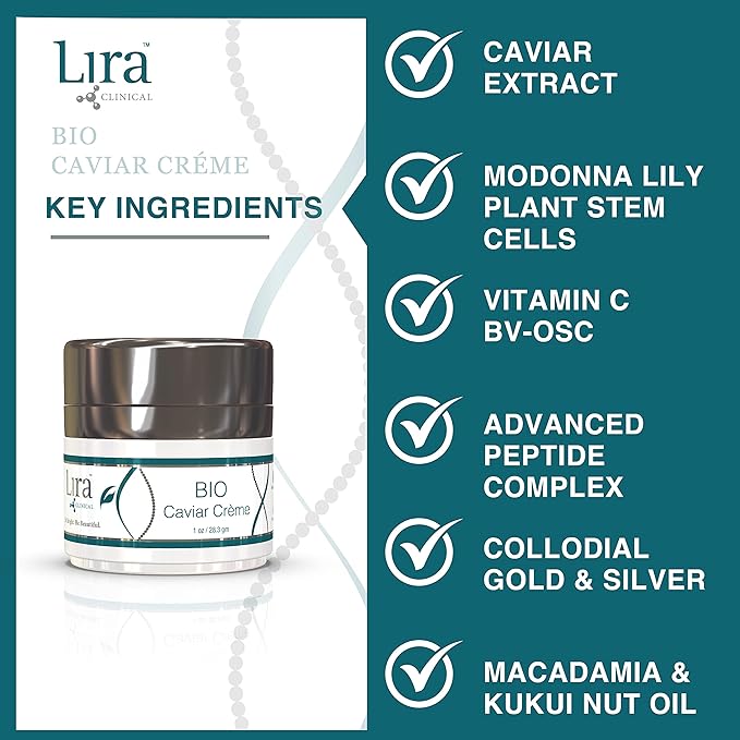 Lira Clinical BIO Caviar Crème - Daily Hydrating Facial Moisturizer with Advanced Peptide Complex and Vitamin C - Night Cream for Dry Skin - Travel Size Nourishing Cream for Skincare Routine - 1 oz-GlimoraGlow