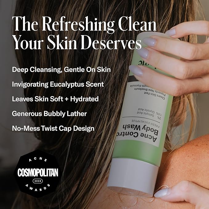 Geologie Acne Control Body Wash | Fresh Eucalyptus | 2% Salicylic Acid + 1.5% Glycolic Acid | Clears Body Acne & Prevents Breakouts | For Men & Women | No Benzoyl Peroxide | 8.4 oz-GlimoraGlow