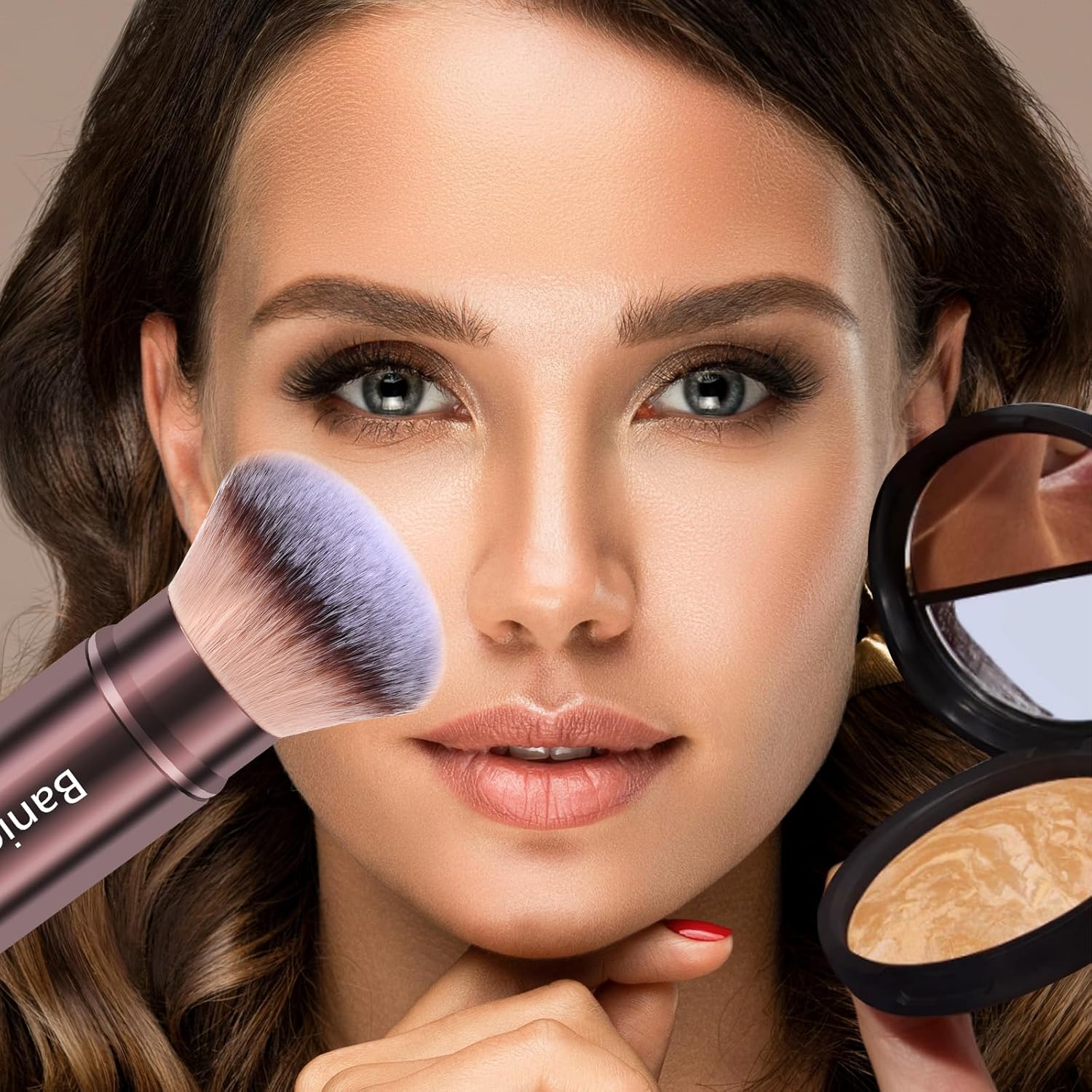 Makeup Brush Kabuki Face Brushes Retractable Travel Blush Brush Portable Flawless for Foundation, Powder Blush, Bronzer, Buffing, Liquid, Cream, Cruelty Free with Cover(Round-Head)-GlimoraGlow