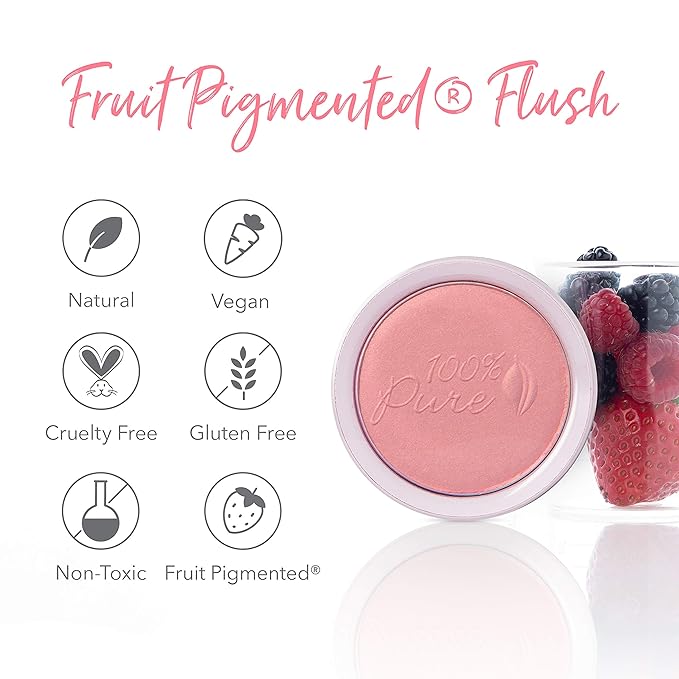 100% PURE Powder Blush (Fruit Pigmented), Chiffon, Soft Shimmery Finish, Nourishes Skin w/Rosehip Oil, Cocoa Butter, Natural Makeup (Soft Pink) - .32 oz-GlimoraGlow