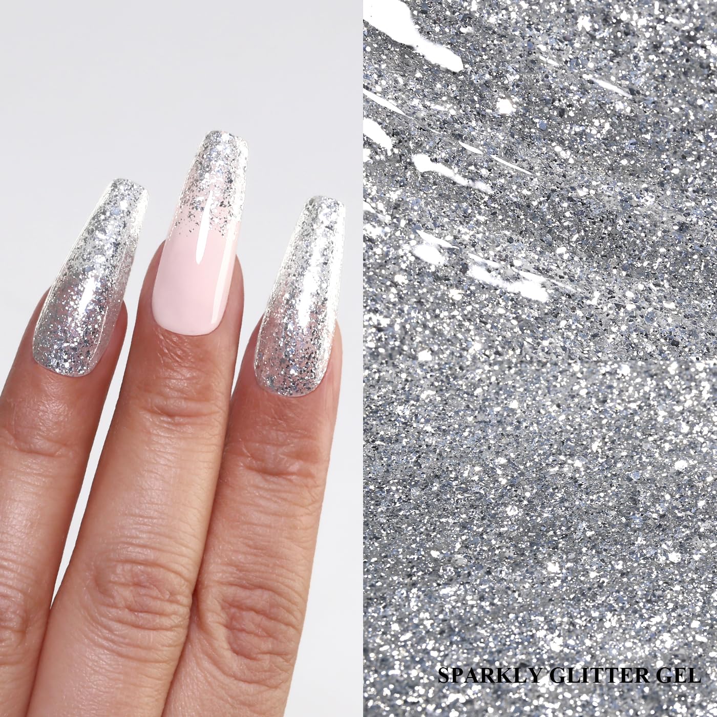 Imtiti Glitter Gel Nail Polish, Silver Glitter Gel Polish Diamond Shimmer Sparkle Soak Off UV LED Autumn Winter Manicure 10ML-GlimoraGlow