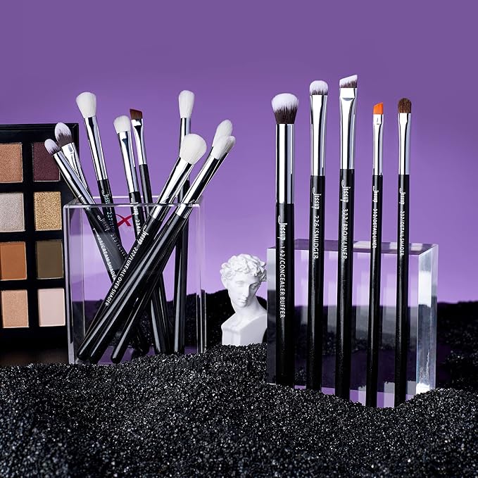 Jessup Eye Makeup Brushes Set Professional 15pcs with Eyeshadow Blending Concealer Eyebrow Eyliner Brush (Pearl Black/Silver)-GlimoraGlow