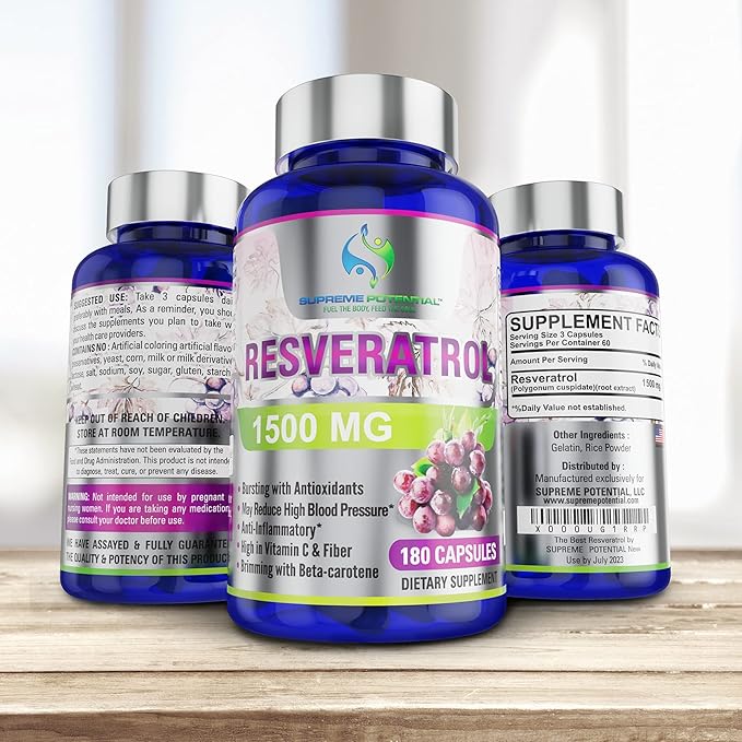 100% Pure Resveratrol Extract for Anti-Aging & Heart Health - 1500mg Maximum Strength (1)-GlimoraGlow
