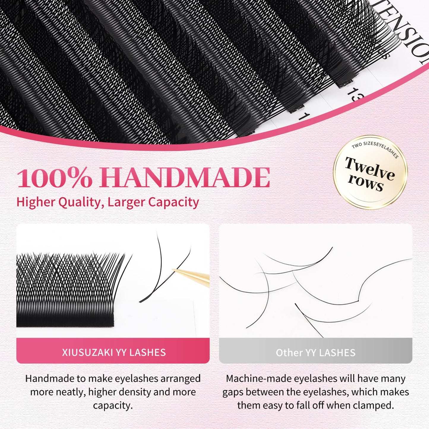 YY Lash Extensions Supplies Y Eyelash Extensions 0.07mm Thickness D Curl 13mm Premade Fans 4D Russian Volume Matte Black 12 Rows Crisscross Eye Lashes(YY-0.07-D,13mm)-GlimoraGlow
