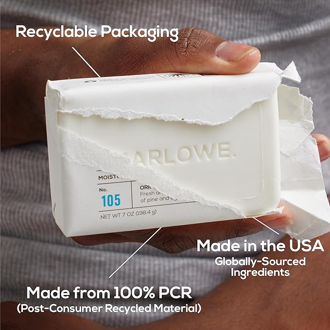 MARLOWE. No. 105 Bar Soap for Men 7 oz (12 Bars) Moisturizing Body Soap, Nourishing & Refreshing with Natural Extracts, Shea Butter, Olive Oil & Green Tea Extracts, Original Sage & Fir Scent-GlimoraGlow