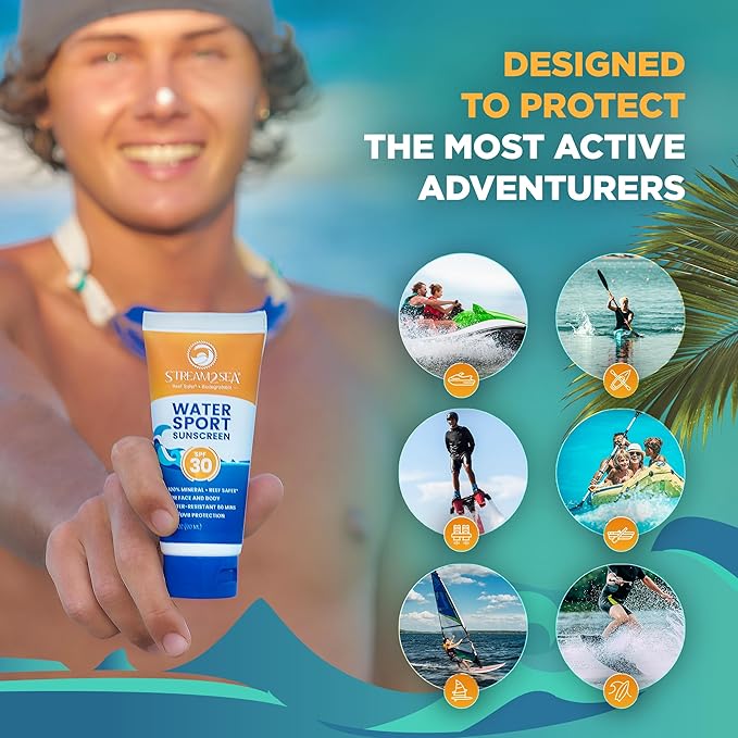 STREAM 2 SEA SPF 30 Biodegradable Mineral Sunscreen, 3 Fl oz Non-Greasy and Moisturizing Reef Safe Sunscreen For Face Protection and Body Against UVA and UVB-GlimoraGlow