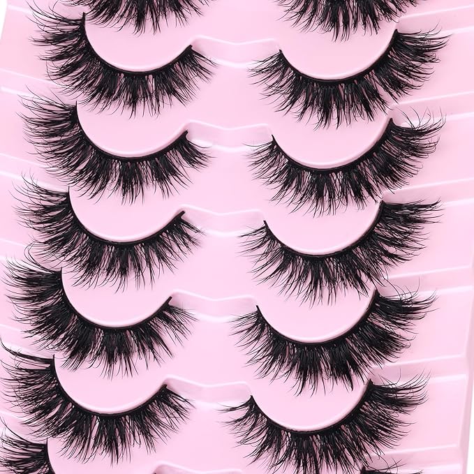 Mink Lashes Natural Look False Eyelashes Wispy Cat Eye Flat Lashes 3D Mink Lashes Natural Fake Lashes 15mm Strip Lashes Pack 7 Pairs by Kiromiro-GlimoraGlow