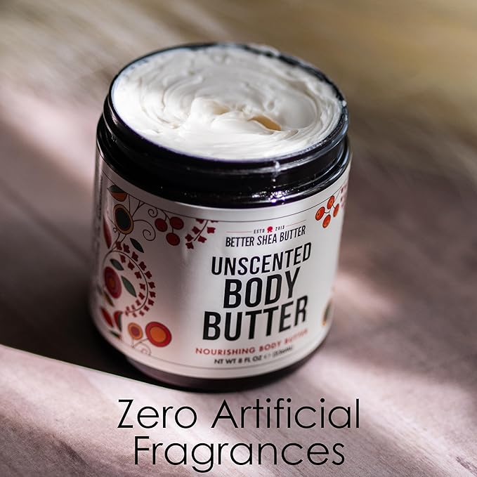Unscented Body Butter for Dry Skin | with Raw Shea Butter and Jojoba Oil | Deep Moisturizer Safe for Sensitive Skin, Non Greasy, Fragrance Free | 8 oz-GlimoraGlow