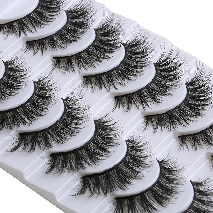 SUNWELL False Eyelashes 16mm Mink Lashes Cat Eye Lashes Strips 8D Fluffy Faux Mink Lashes Soft Wispy Luxury Volume Fake Lashes 10 Pairs Pack-GlimoraGlow