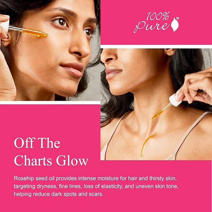 100% PURE Organic Rosehip Oil Moisturizer For Face, Body, Hair Hydrating Vitamins & Omega Fatty Acids Support Glowing, Plumped Up Youthful Skin - Natural Cold-Pressed Facial Radiance - Vegan - 1oz-GlimoraGlow