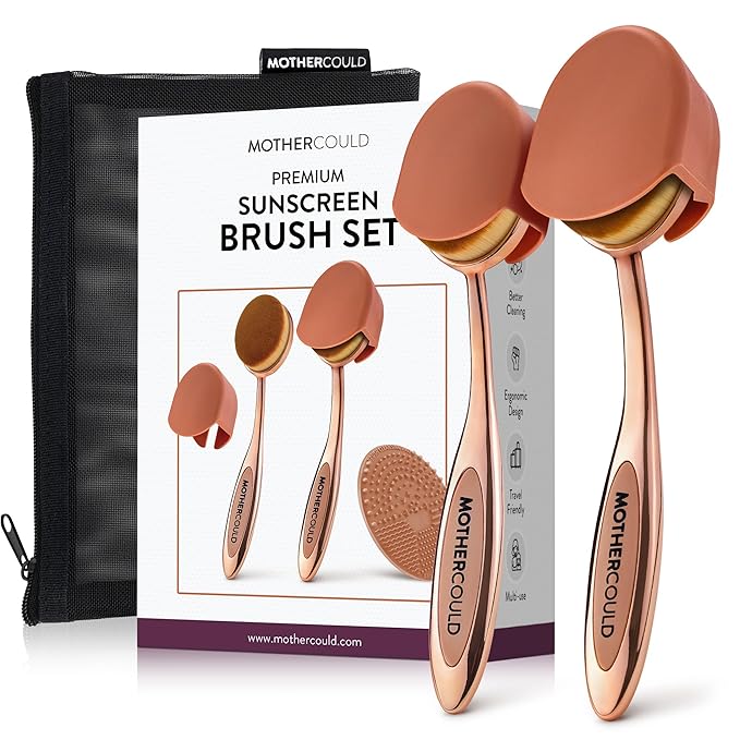 Premium Sunscreen Brush Set – Kids & Baby Sunblock Applicator with Metal Handles, Travel Bag, 2 Brushes, 2 Caps, & Cleaning Mat – Rose Gold – Mess-Free Sun Care (2 Pack) (Rose Gold)-GlimoraGlow
